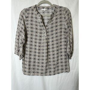 Kenar Women's Geometric Design V-Neck Blouse with 3/4 Sleeves, Size S